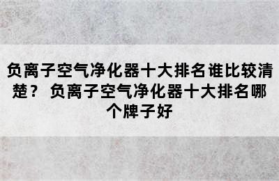 负离子空气净化器十大排名谁比较清楚？ 负离子空气净化器十大排名哪个牌子好